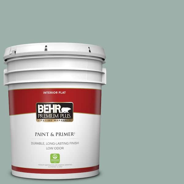 BEHR PREMIUM PLUS 5 gal. #490F-4 Gray Morning Flat Low Odor Interior Paint & Primer