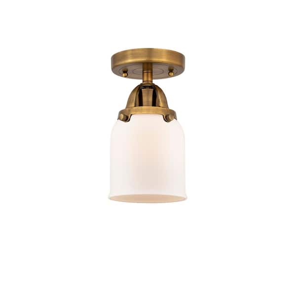Bell 5 in. 1-Light Brushed Brass Industrial Semi-Flush Mount with Frosted Glass Shade