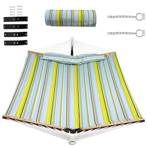 Patio Hammock Foldable Portable Swing Chair Bed with Detachable Pillow-BlueandYellow