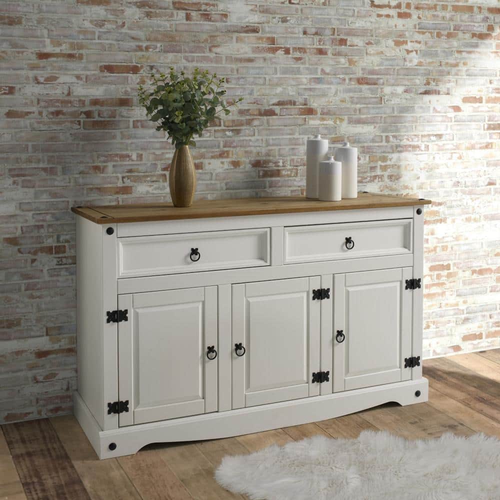 Corona Snow Rustic Pine Buffet Sideboard with Honey Pine Top