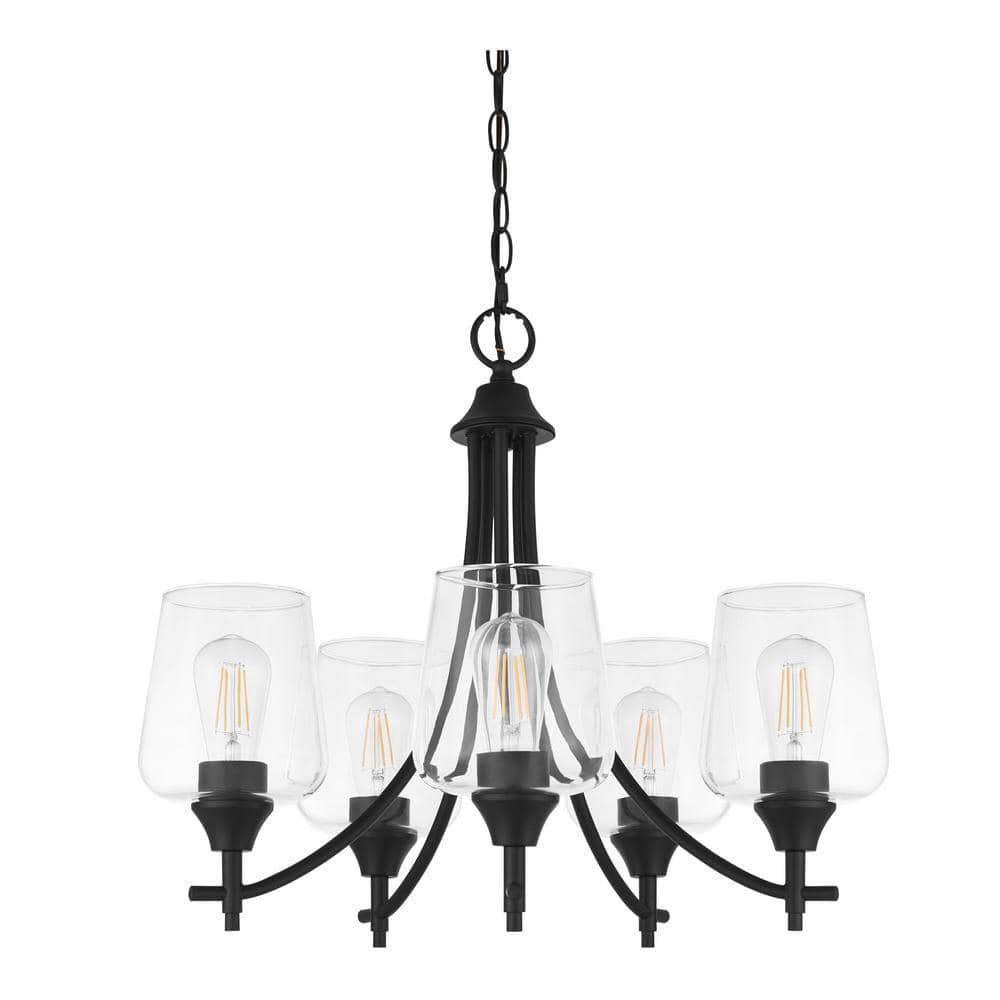 Hampton Bay Pavlen 23 in. 5-Light Black Chandelier with Clear Glass ...