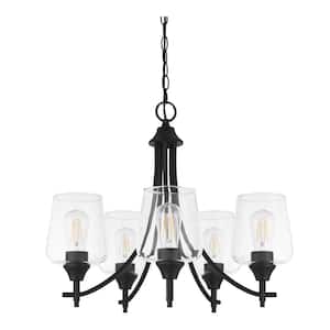 Pavlen 23 in. 5-Light Black Chandelier with Clear Glass Shades