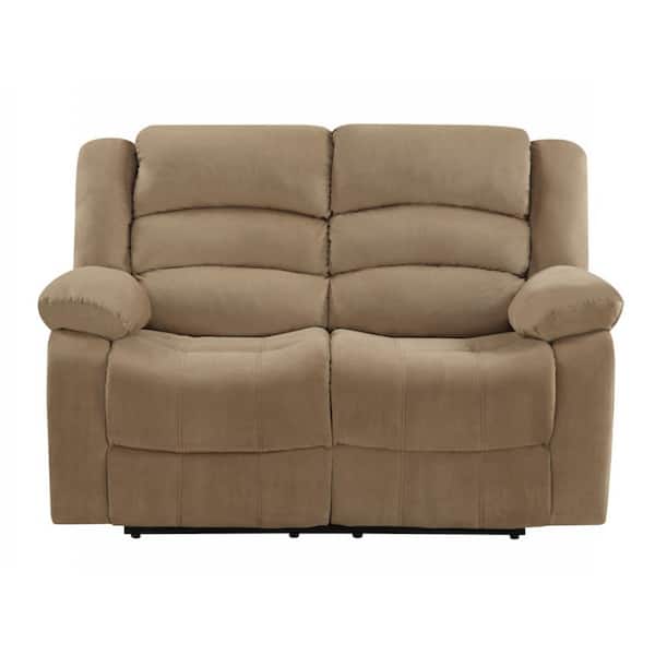 HomeRoots Charlie 60 in. Beige Solid Fabric 2-Seat Loveseats with Recliner