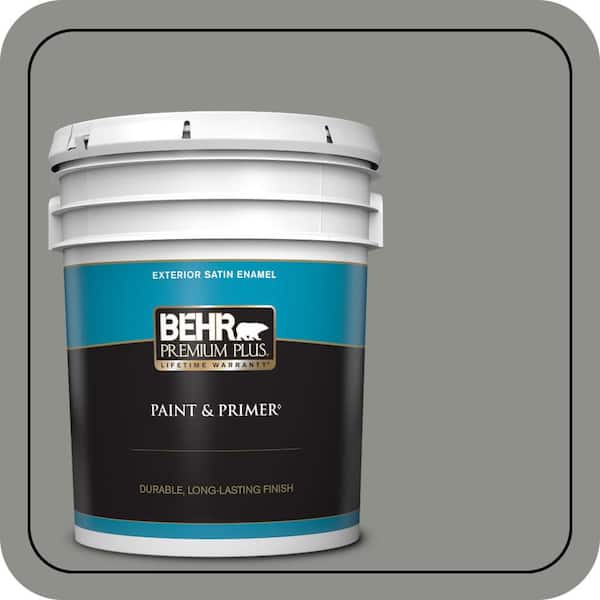BEHR PREMIUM PLUS 5 gal. #PPU24-20 Letter Gray Satin Enamel Exterior Paint & Primer