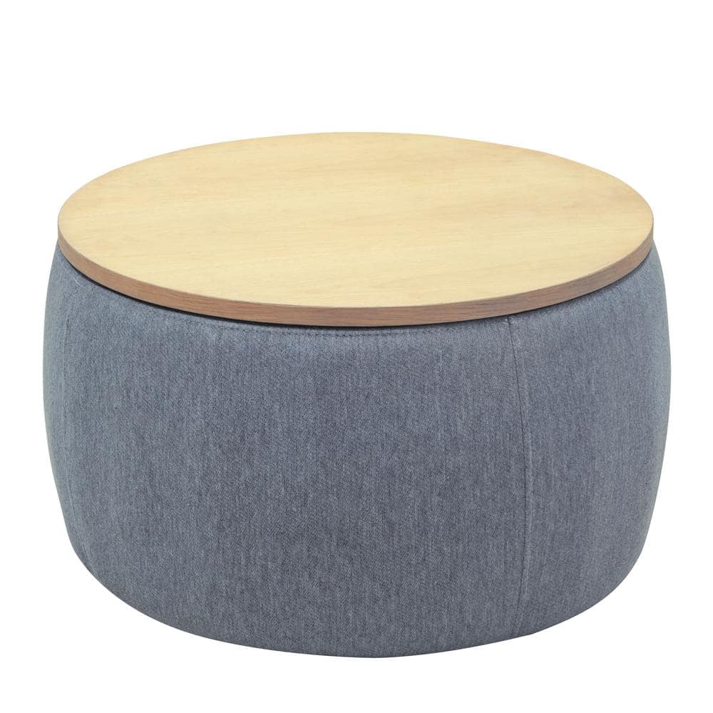 Dark Gray Round Storage Ottoman Foot Rest Upholstered Pleated Round Footstool for Living Room
