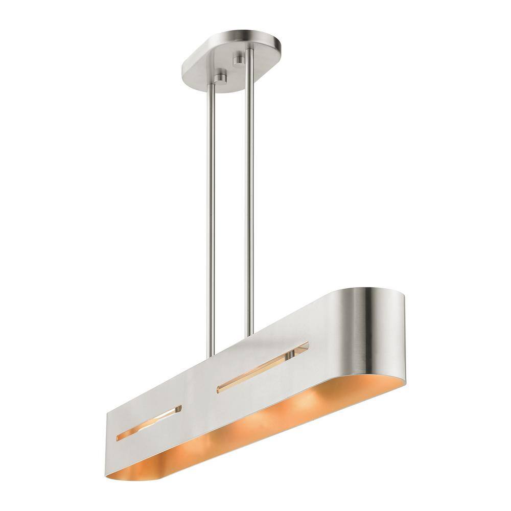 Brushed Nickel 4-Light Linear Chandelier with Medium Bulb Base