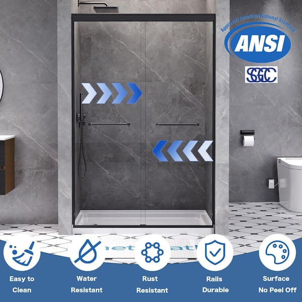 45 to 48 in. W x 72 in. H Semi Frameless Double Sliding Shower Door in Matte Black with 1/4 in. Tempered Clear Glass