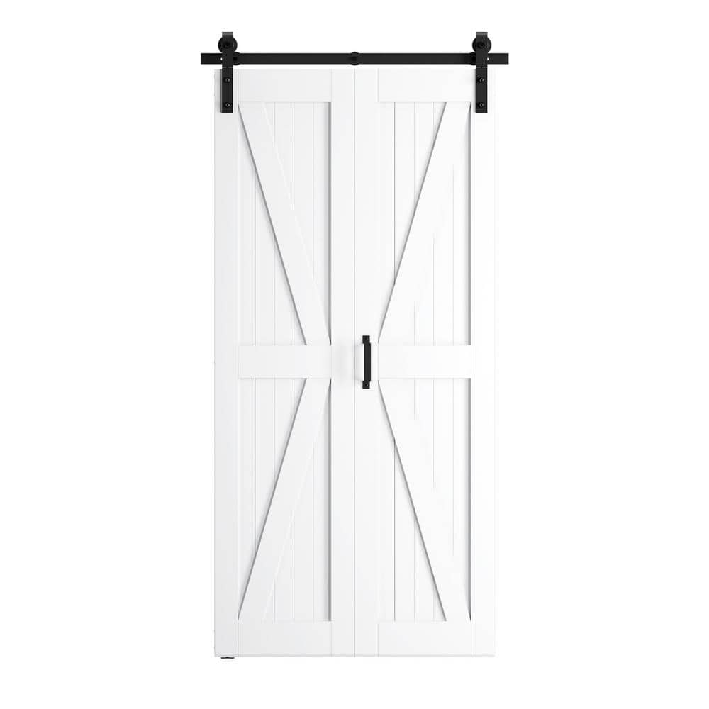 40 in. x 84 in. 2-Plank PVC Finished White K-shaped MDF Bi-Fold Sliding Bar