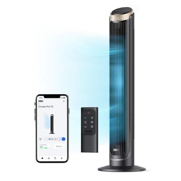 DREO 40 in. Smart Tower Fan, 5-Speeds, 12 H Timer, 90° Oscillation with Remote, AC Motor, Wi-Fi Voice Control in Gold