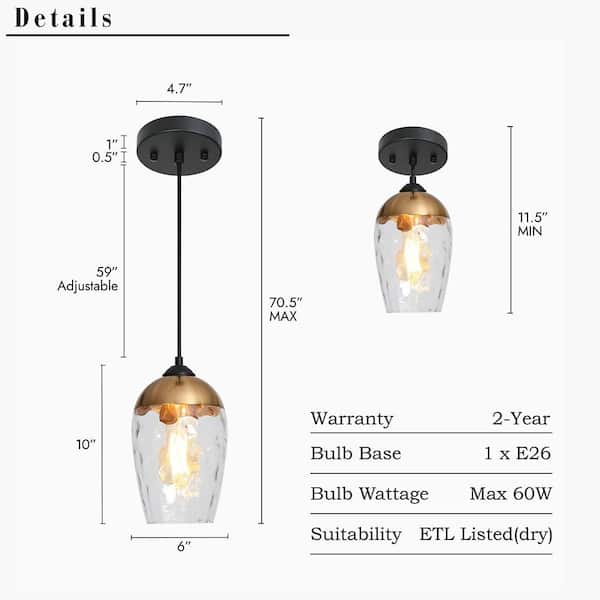 Zevni 1-Light Brass-Plated Mini Pendant Light, Water Glass