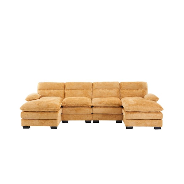 Z-joyee 54.72 in. W Square Arm Velvet Straight Sofa in Yellow