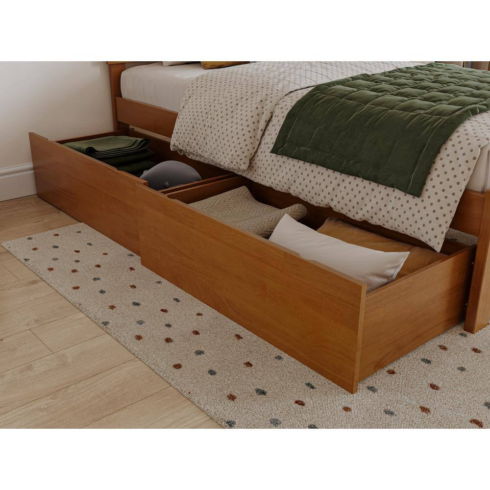 Light Toffee Twin Wood Platform Bed with Storage Drawers
