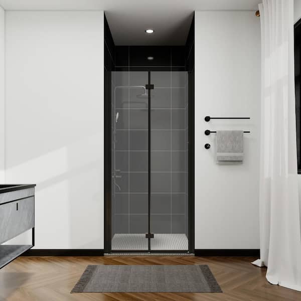 ANGELES HOME 36-37 3/8 in. W x 72 in. H Bi-Fold Semi-Frameless Shower Door in Chrome Finish with 1/4 in. Tempered Clear Glass