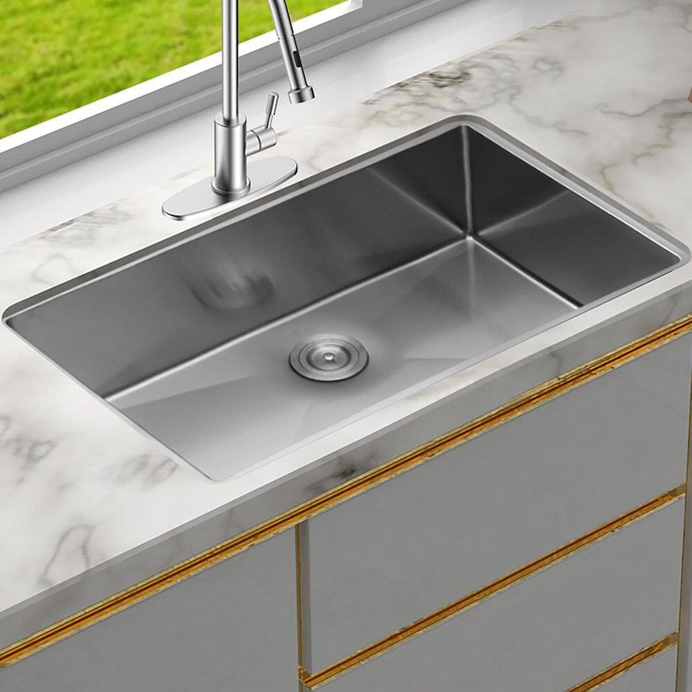 30 in. Undermount Single Bowl 16 Gauge Brushed Nickel Stainless Steel Kitchen Sink with Bottom Grids price history on PriceWatchPro