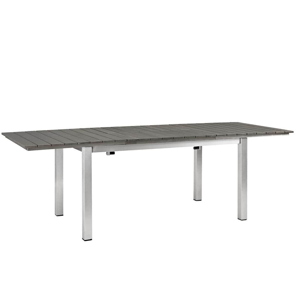 Shore Silver Gray Aluminum Extendable Outdoor Dining Table