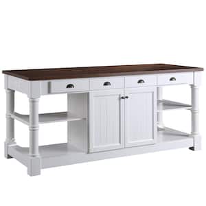 Monterey White 80 in. Kitchen Island with Wood Countertop