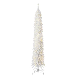 7 ft. White Pre-Lit LED Pencil Tinsel Artificial Christmas Tree & Stand with 150 Warm Lights