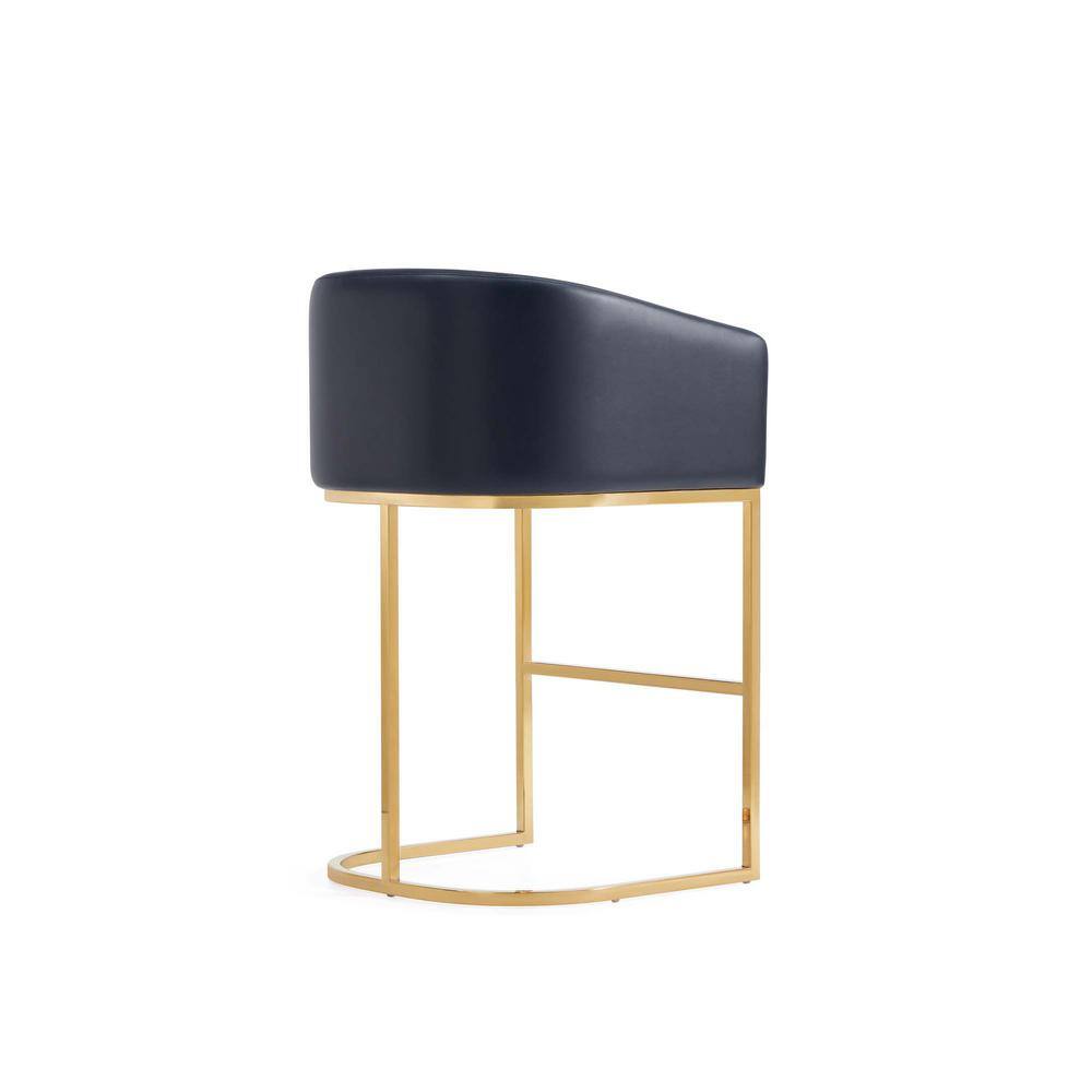 Black Leather and Gold Metal Curved Counter Stool