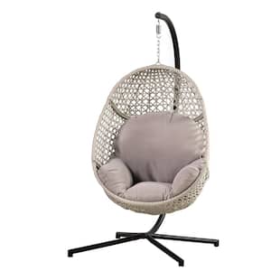 Freestanding Outdoor Patio Swing Egg Chair with with C-Stand, Gray