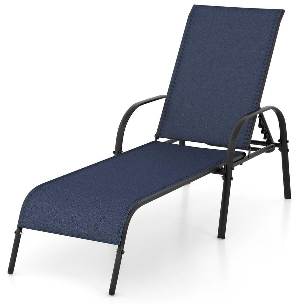 1-Piece Navy Metal Outdoor Chaise Lounge with Adjustable Backrest