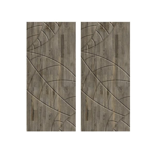 CALHOME 60 in. x 96 in. Hollow Core Weather Gray Stained Pine Wood Interior Double Sliding Closet Doors
