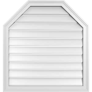 30 in. x 32 in. Octagonal Top Surface Mount PVC Gable Vent: Functional with Brickmould Frame