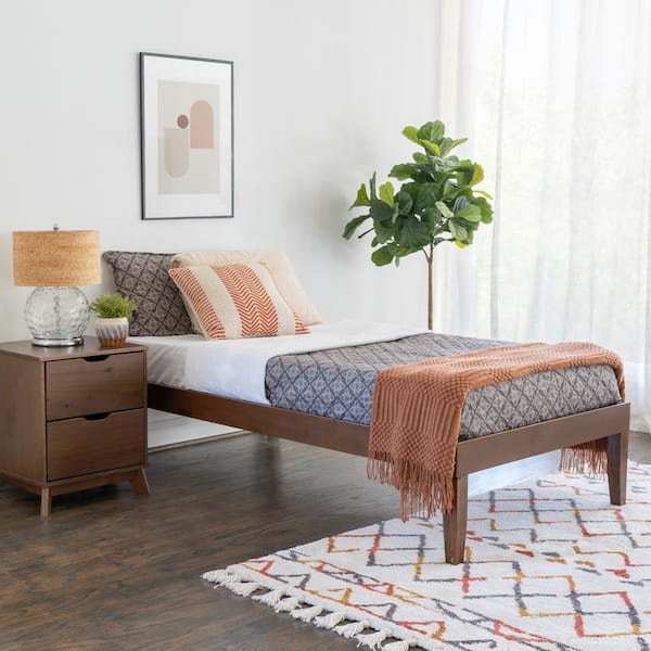 Linon Home Decor Pheba 2-Piece Walnut Brown Platform Wood Frame Twin Bed with 1 (2-drawer) Nightstand Bedroom Set