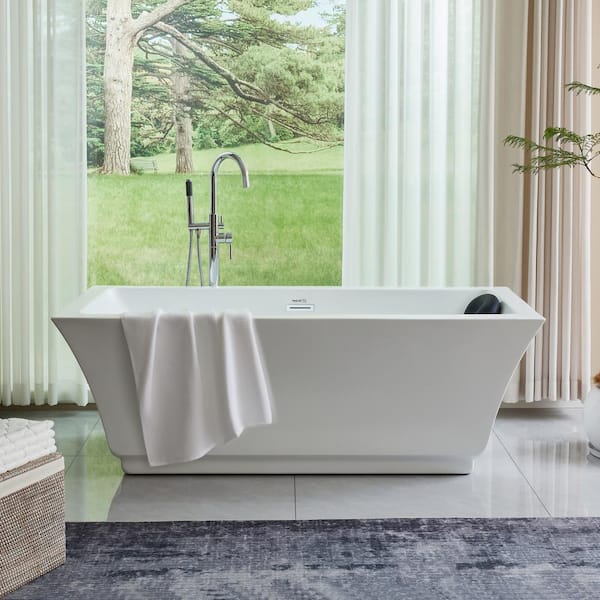 Vanity Art Strasbourg 59 in. Acrylic Flatbottom Freestanding Bathtub in White