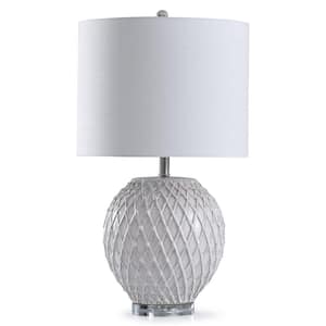 Tabitha 29 in. White and Gray Quilted Ceramic With Acrylic Base Table Lamp