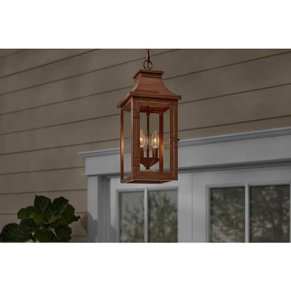 Flaxton 19.25 in. 2-Lights Copper Outdoor Hanging Light Pendant Light with Clear Class And No Bulb Included