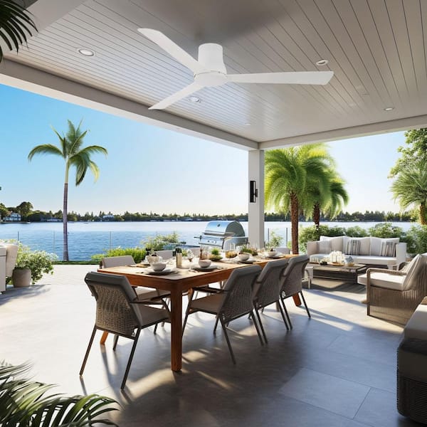 Simple Flush 60 in. Indoor/Outdoor Flat White Standard Ceiling Fan with Remote Included
