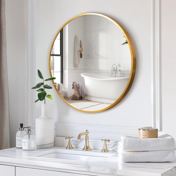 Dovelina 16 in. x 16 in. Modern Round Metal Framed Gold Wall Mirror
