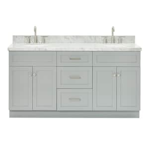 Hamlet 67 in. W x 22 in. D x 36 Double Sink Freestanding Bath Vanity in Grey with Carrara White Marble Top