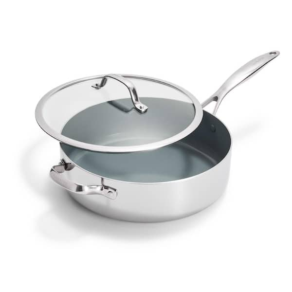 Valencia Pro Stainless Steel 5 Qt. Saute Pan with Lid and Helper Hand