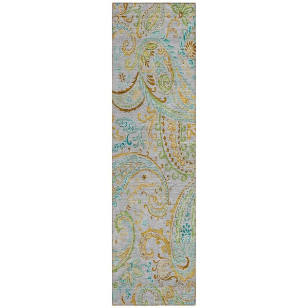 HomeRoots Gray, Gold 2 ft. x 8 ft. Woven Paisley Polyester Runner ...