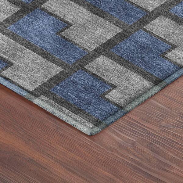 Mayfield Premium Machine Washable Abstract AMF2416 Navy 9 ft. x 12 ft. Area Rug