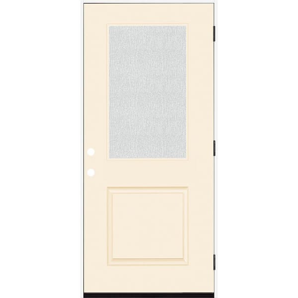 Steves & Sons Legacy 36 in. W x 80 in. 1/2 Lite Rain Glass LHOS Primed Linen Finish Fiberglass Prehung Front Door