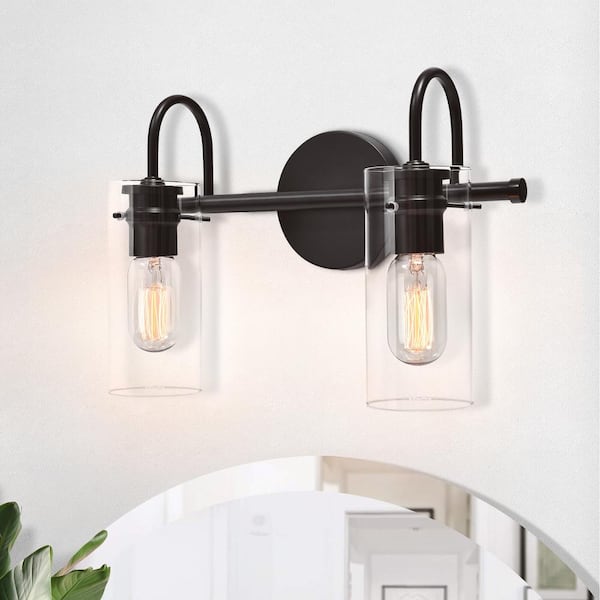 EDISLIVE Paquette 14 in. 2-Light Black Modern Vanity Light Fixture with Clear Glass Shades