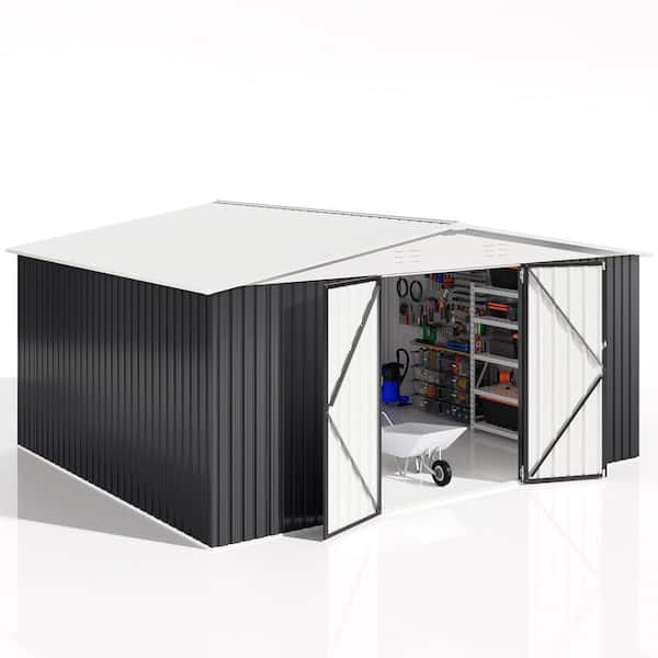 12 ft. W x 14 ft. D Metal Storage Shed with Reinforced Frame Lockable Door and White Roof (168 sq. ft.)