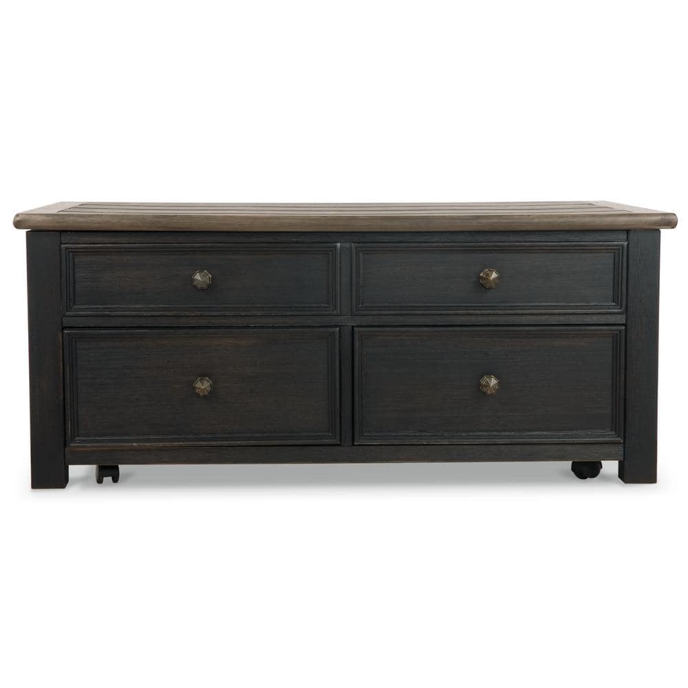 Contemporary Black/Brown Wood Lift-Top Coffee Table with Storage