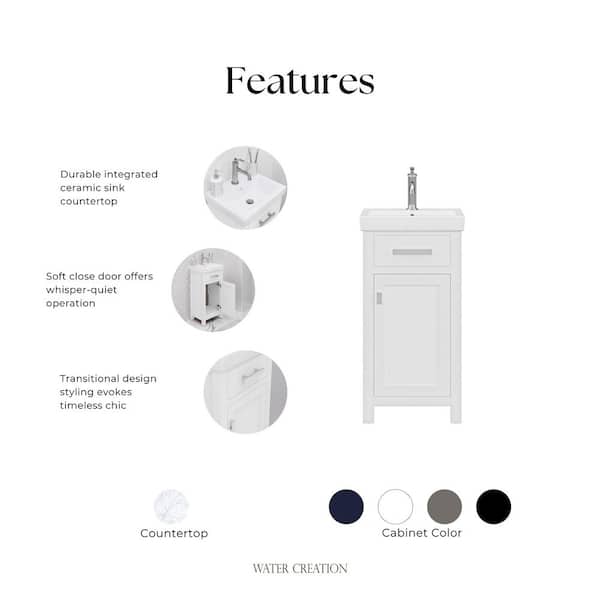 Water Creation MIA 18 in. W Bath Vanity in Pure White Finish with