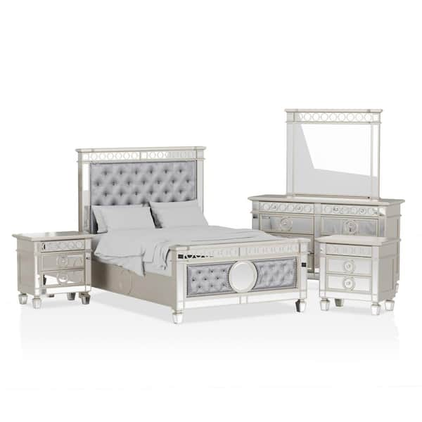 Furniture of America Casilla 5-Piece Silver and Gray Queen Bedroom Set, Silver and Gray - Queen