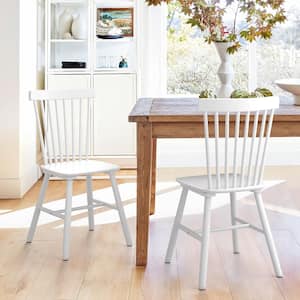 Windsor White Solid Wood Dining Chairs for Kitchen and Dining Room (Set of 2)