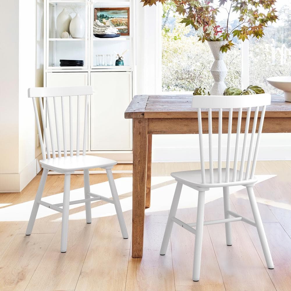 White High Back Windsor Wood Side Chairs, Set of 2