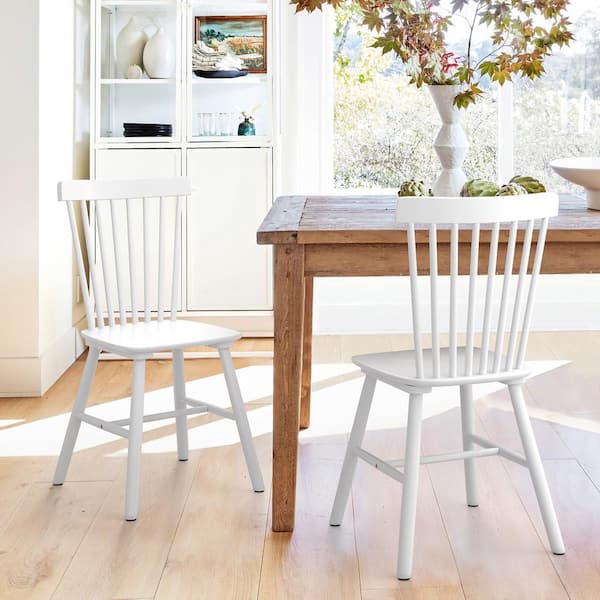 Orangeone Windsor White Solid Wood Dining Chairs for Kitchen and Dining Room (Set of 2)