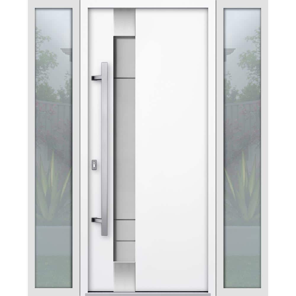 1713 60 in. x 80 in. Right-Hand/Inswing Frosted Glass White Steel Prehung Front Door with Hardware price history on PriceWatchPro