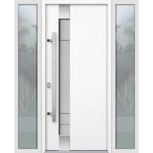1713 60 in. x 80 in. Right-Hand/Inswing Frosted Glass White Steel Prehung Front Door with Hardware