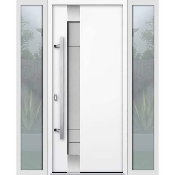 VDOMDOORS 1713 68 in. x 80 in. Right-Hand/Inswing Frosted Glass White Steel Prehung Front Door with Hardware