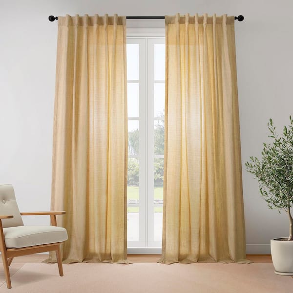 Tan Brown Rustic Linen Weave 50 in. W x 96 in. L Rod Pocket Light Filtering Curtain Pair (Set of 2)