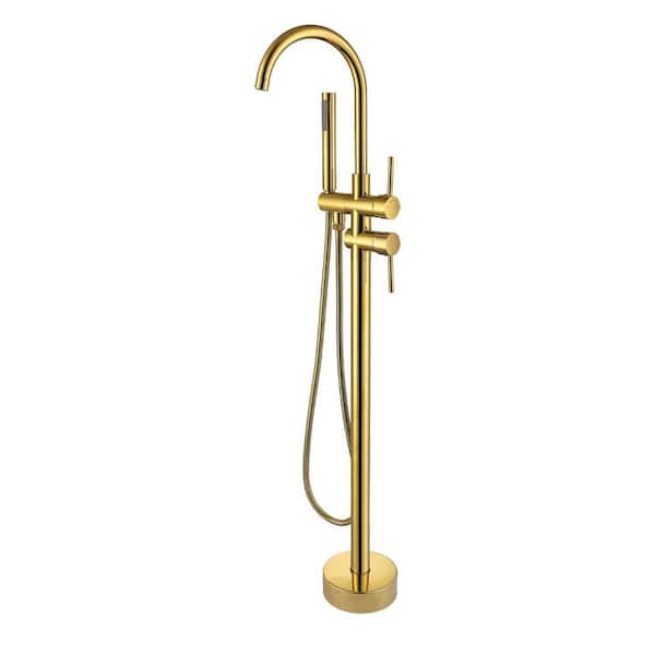 45 5/8-in 2-Handle Residentail Freestanding Tub Faucet with Hand Shower in Titanium Golden